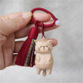 Retro Wooden Cat Keychain Hand Carved Cute Kitty Bag Pendant Charm Tassel Gift Or Women Girl Couple Fashion Jewelry Accessories