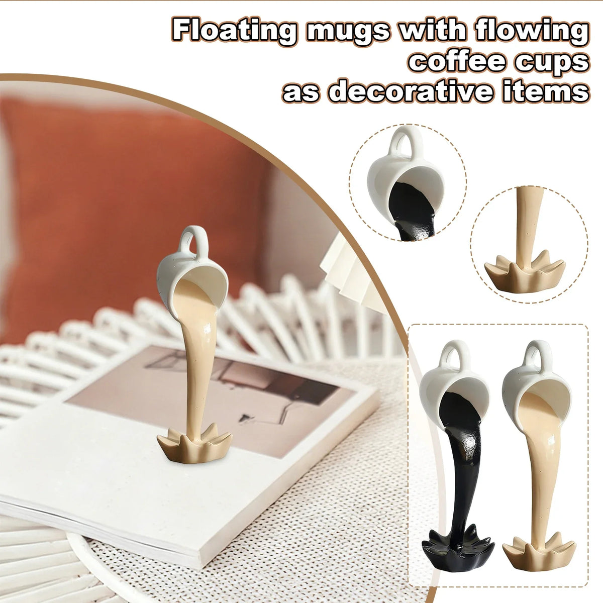 Floating Spilling Coffee Cup Sculpture Kitchen Decoration Spilling Magic Pouring Splash Creative Desktop Decor Home Decoration